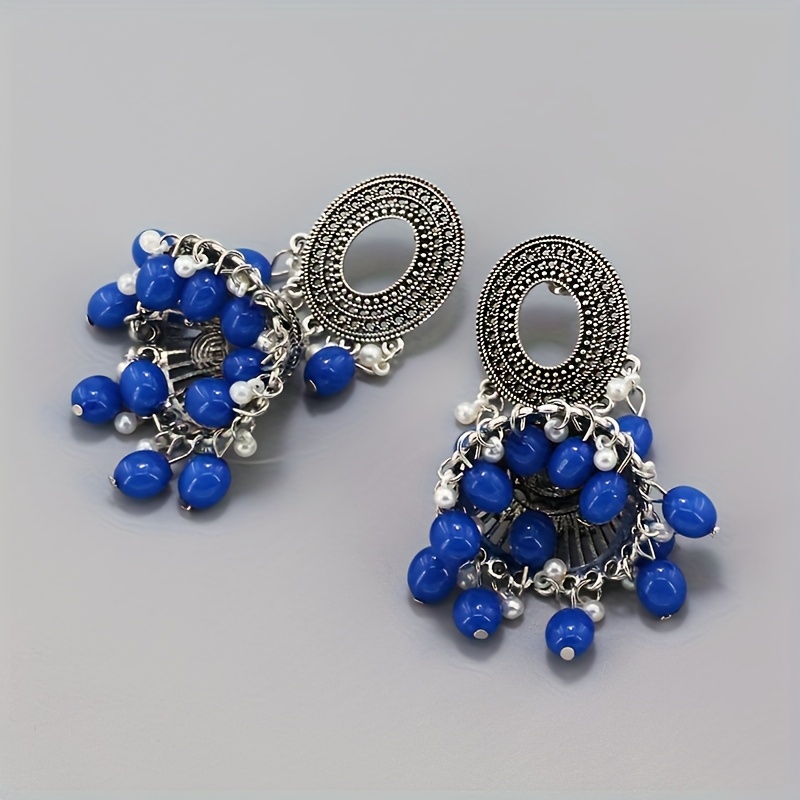Women's Vintage Agate Oval-Shaped Earrings with Rhinestones